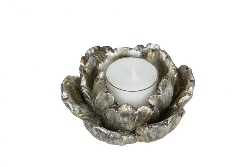 Telys holder blomst silver 