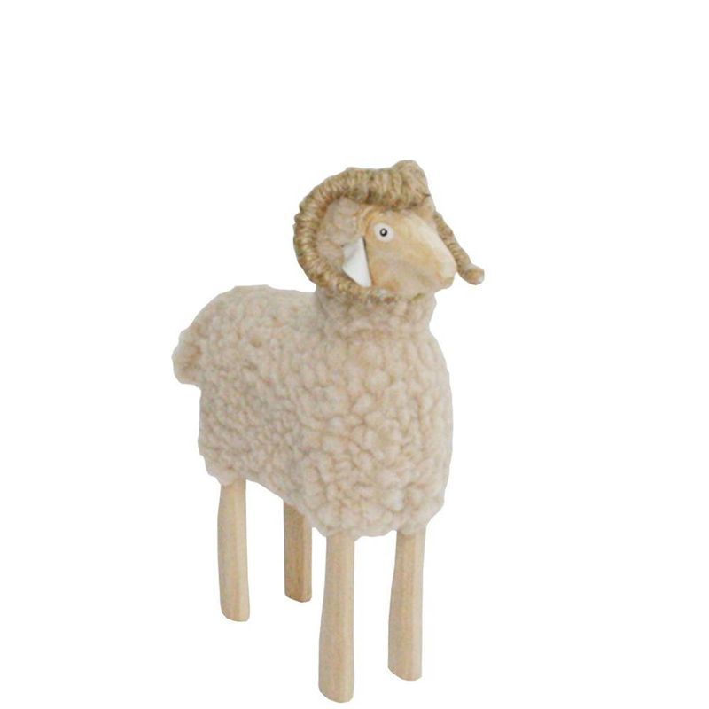 Sau av tre med beige ull, liten