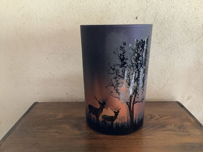 Glass lykt med hjort motiv 18x12 cm