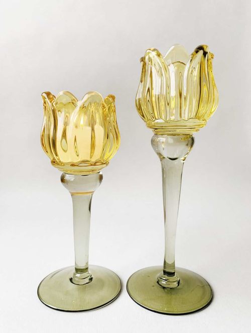 Hovedbilde Lysglass blomst 18,5 cm. Gul